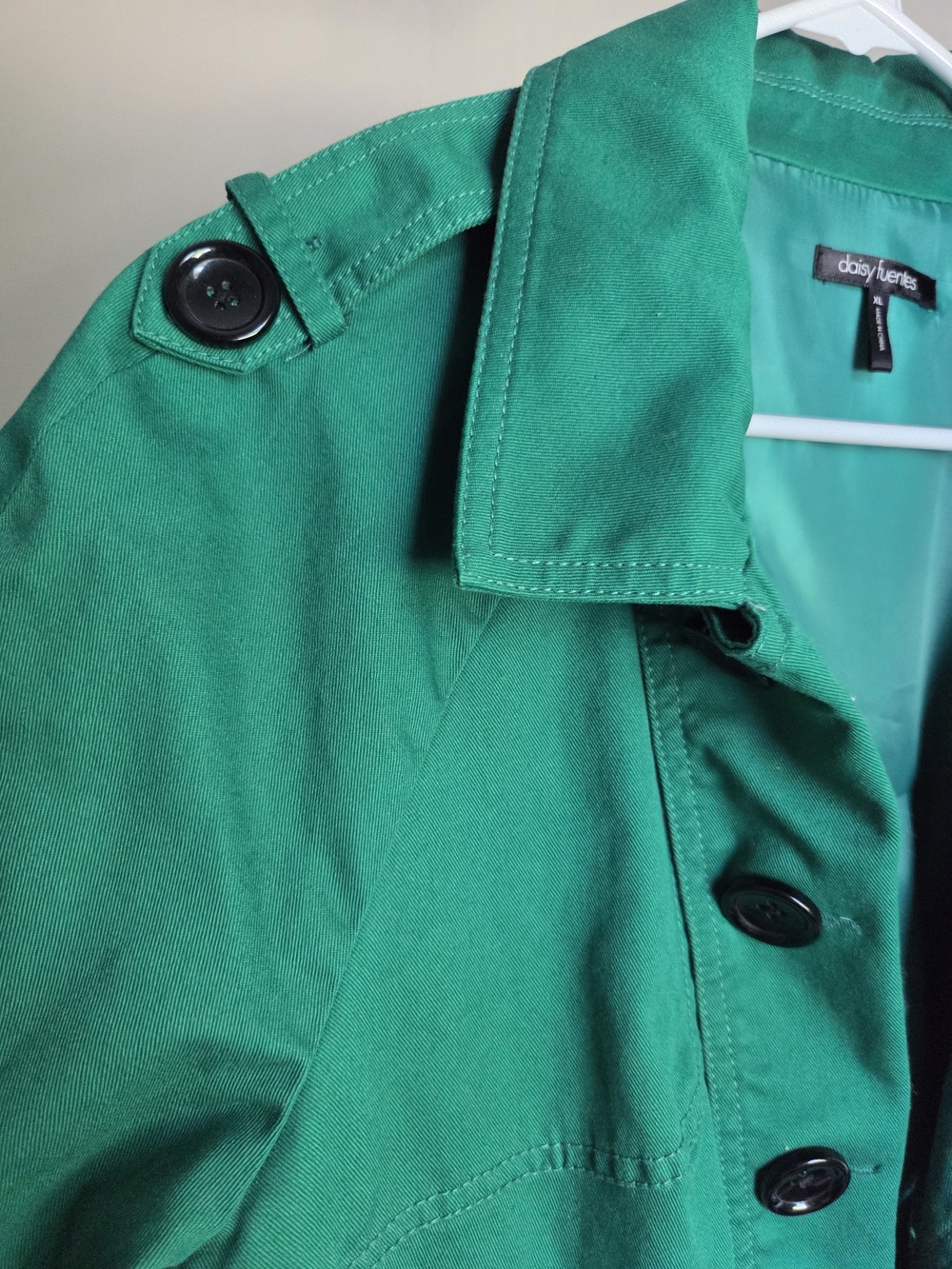 Daisy Fuentes Emerald Green Single-Breasted Trench Coat - Picture 6 of 11